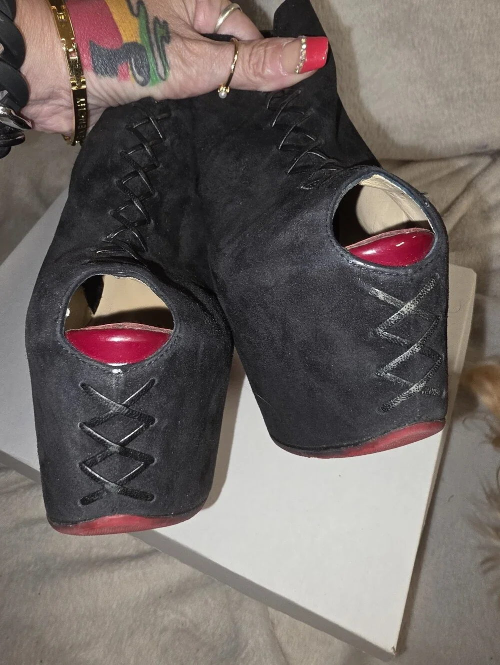 Christian Louboutin Recouzetta 160 Peep Black Suede Ankle Boots - Size 38